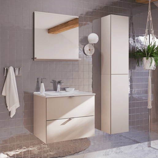 Móvel de casa de banho individual Azel Cachemire com lavatório e pedestal de 60 cm