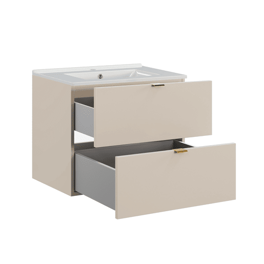 Móvel de casa de banho individual Azel Cachemire com lavatório e pedestal de 60 cm