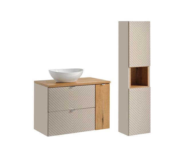 Mueble lavabo 80cm 2 cajones 1 puerta y columna manoa cachemira y madera