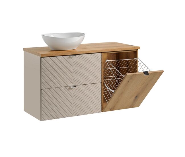 Mueble lavabo individual 100cm cesto de ropa manoa cachemira y madera