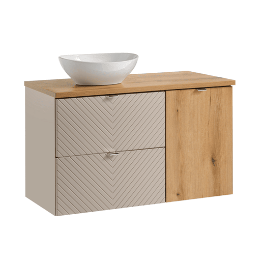 Móvel lavatório individual 100cm 2 gavetas cesto de roupa Manoa Caxemira e Madeira