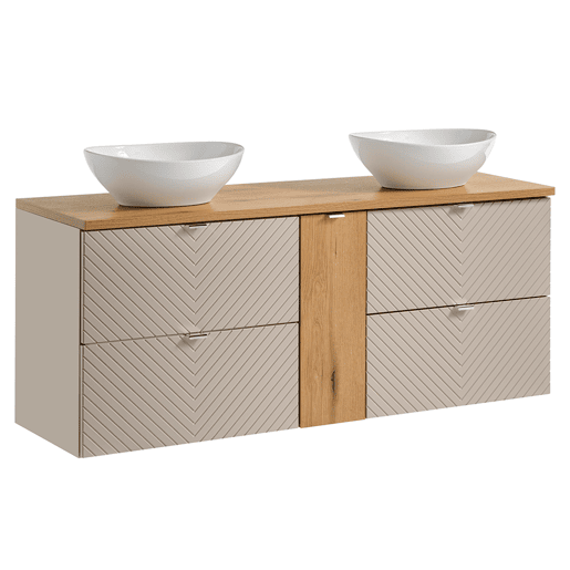 Lavatório duplo 140cm 4 gavetas 1 porta Manoa Caxemira e madeira