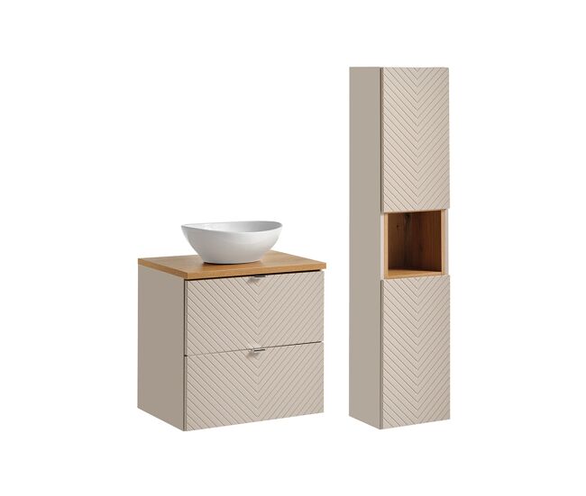 Conjunto de muebles con lavabo individual 60cm y columna manoa cachemira y madera