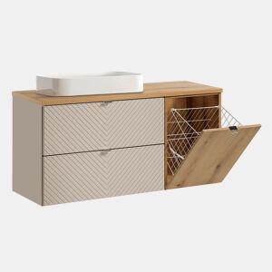 Móvel de lavatório individual 120cm 2 gavetas cesto de roupa Manoa Caxemira e Madeira