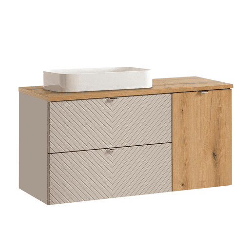 Móvel de lavatório individual 120cm 2 gavetas cesto de roupa Manoa Caxemira e Madeira