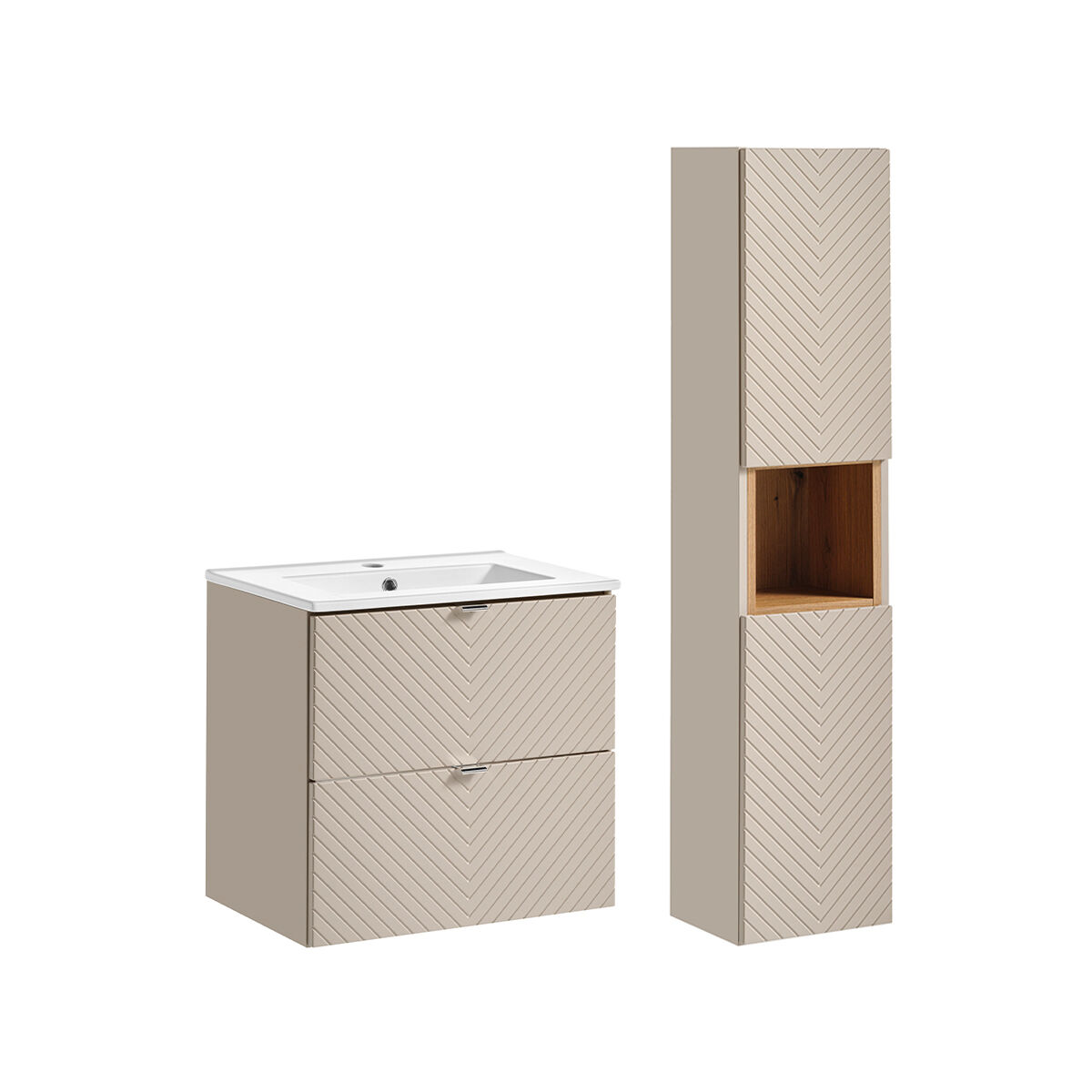 Conjunto de muebles con lavabo individual encastrado y columna Manoa