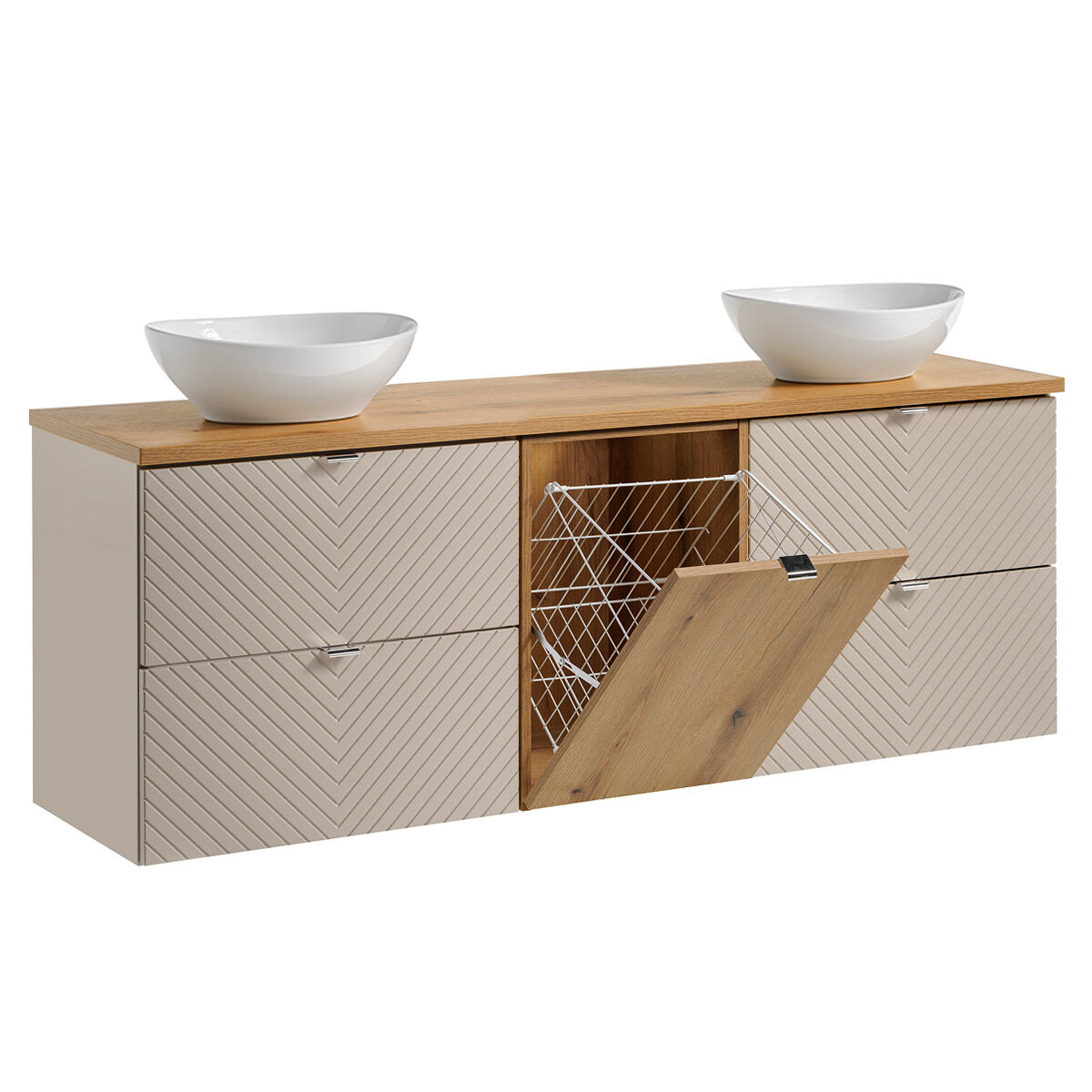 Mueble doble lavabo 1 cesto de ropa Manoa