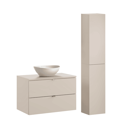 Conjunto móvel de lavatório simples Azel Cachemire 80cm e coluna