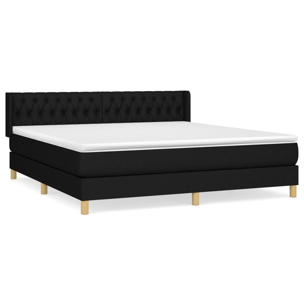 Cama box spring con colchón tela negro 180x200 cm diseño de botones