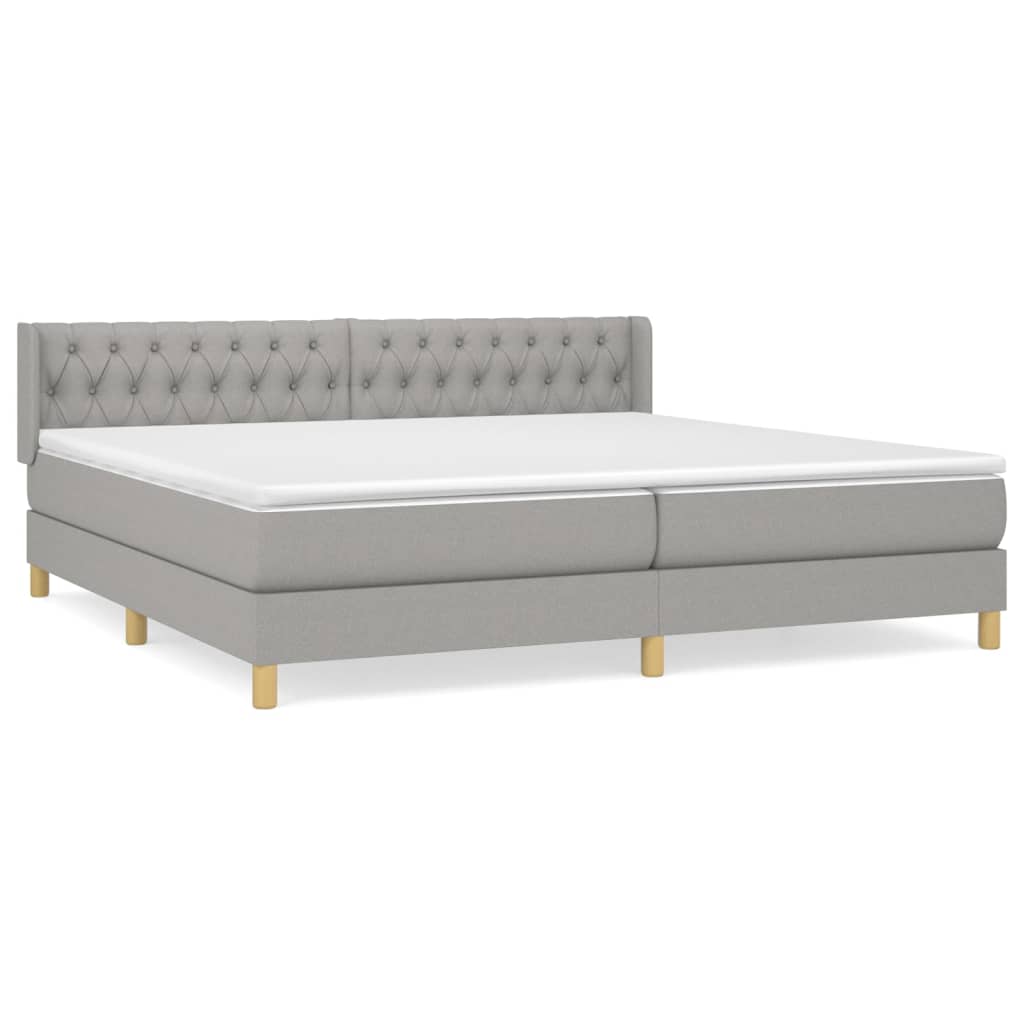 Cama box spring con colchón tela gris claro 200x200 cm diseño de botones