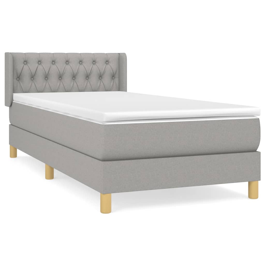 cama box spring con colchon tela gris claro 90x200 cm diseno de botones