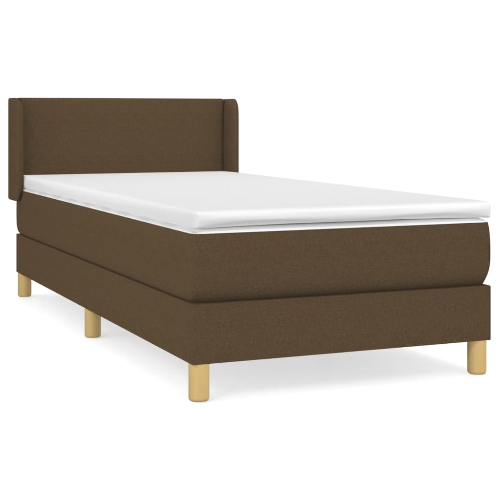 Cama box spring con colchón tela marrón oscuro 90x200 cm diseño plano