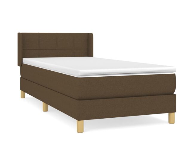 Cama box spring con colchón tela marrón oscuro 90x200 cm bloques con cuadros