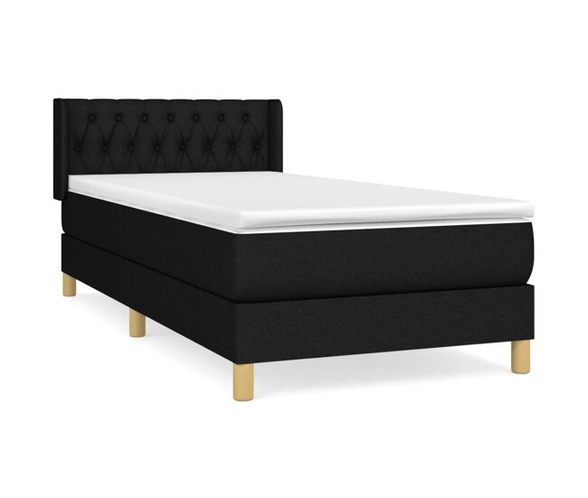Cama box spring con colchón tela negro 90x200 cm diseño de botones