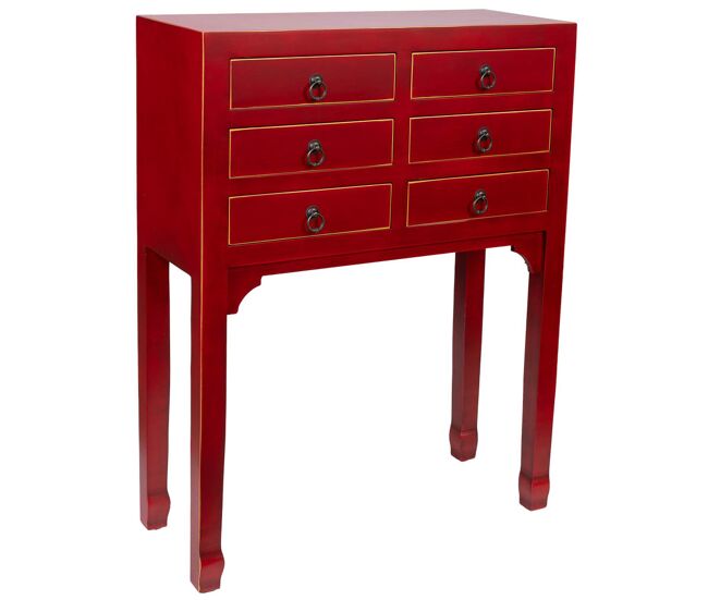 Recibidor de madera de 6 cajones en rojo Con dimensiones 63x26x82h cm