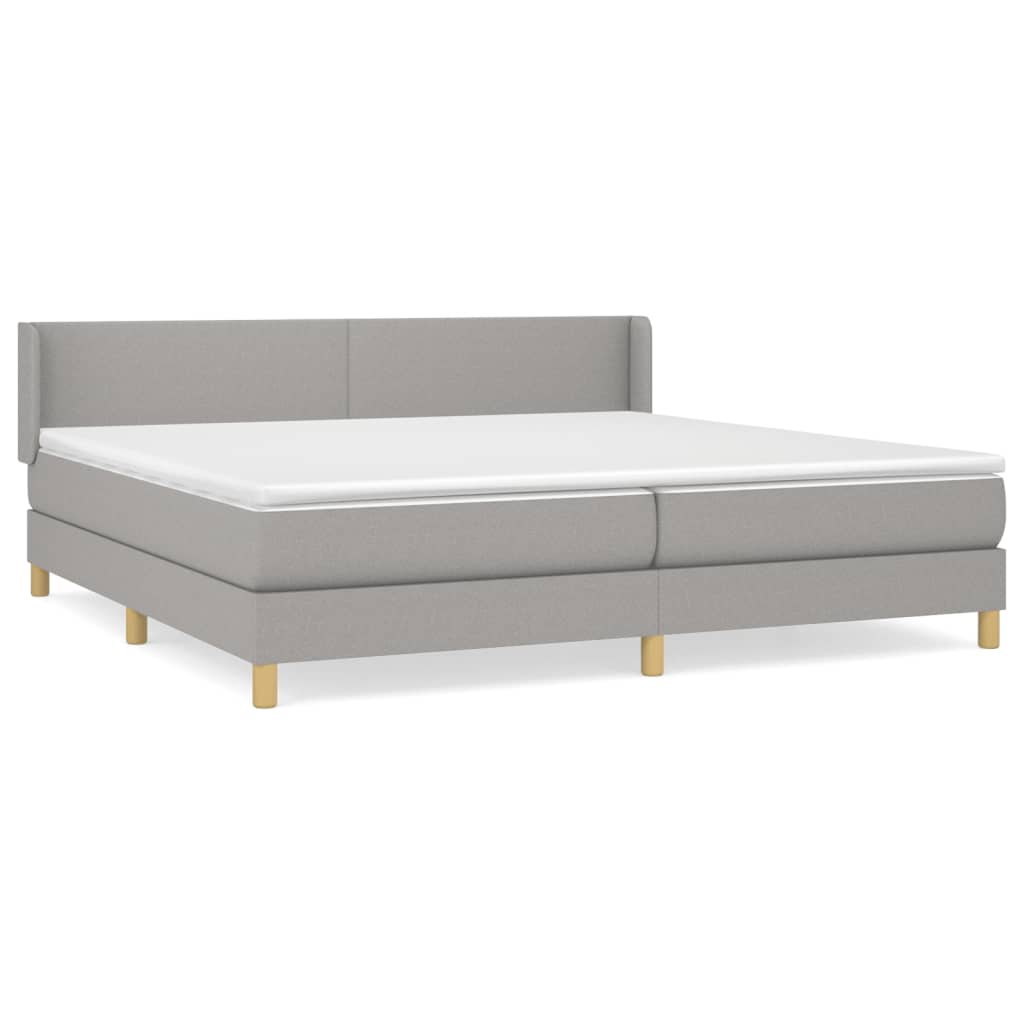 Cama box spring con colchón tela gris claro 200x200 cm diseño plano