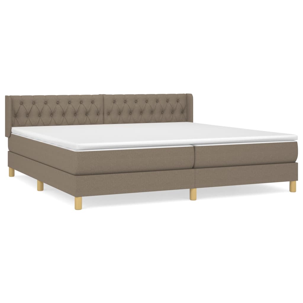 cama box spring con colchon tela gris taupe 200x200 cm diseno de botones