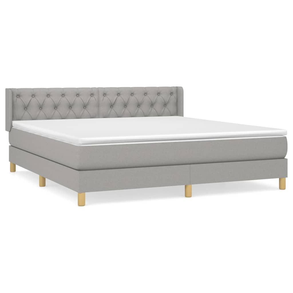 Cama box spring con colchón tela gris claro 160x200 cm diseño de botones