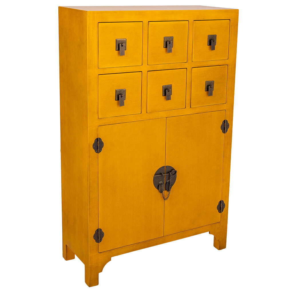 Comoda de maderad de 6 cajones y 2 puertas