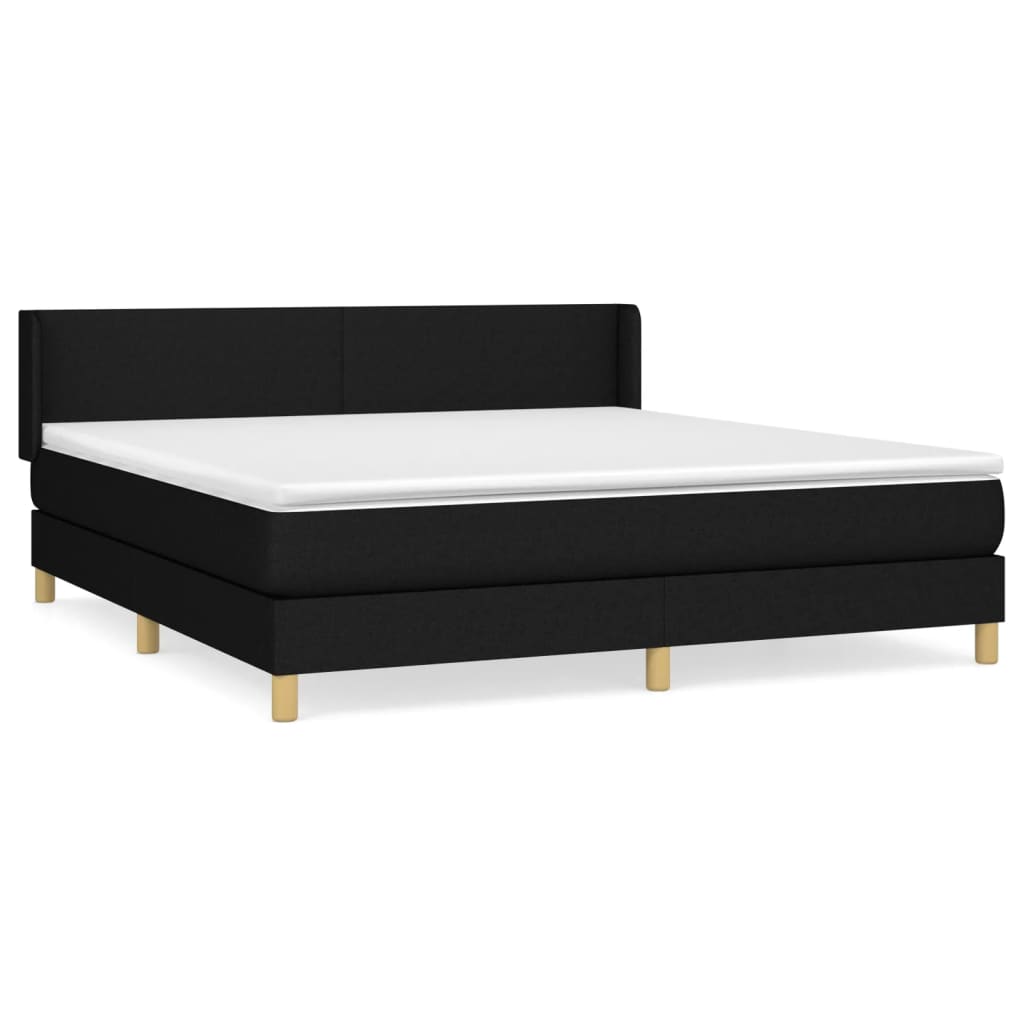 Cama box spring con colchón tela negro 160x200 cm diseño plano