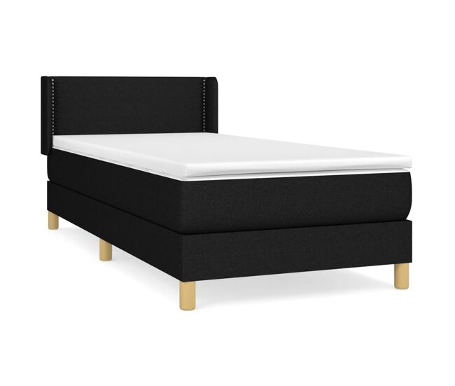 Cama box spring con colchón tela negro 90x200 cm liso con clavos