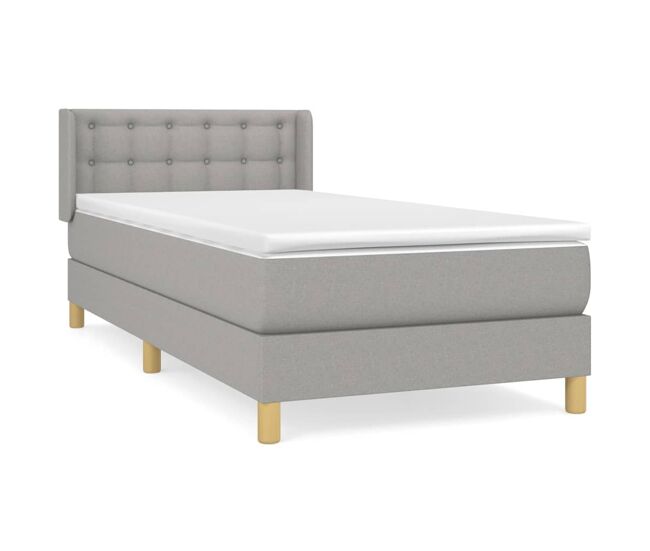 Cama box spring con colchón tela gris claro 90x200 cm botones