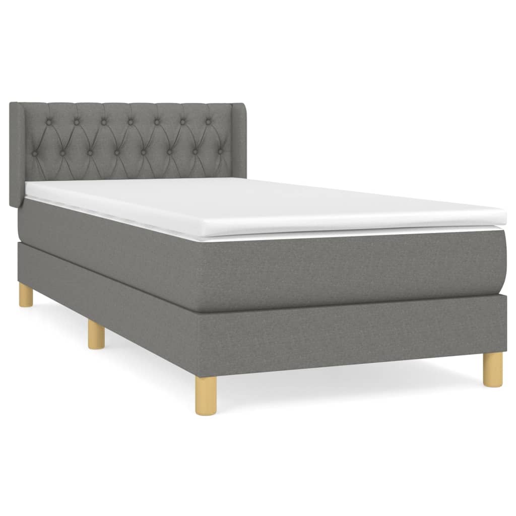 Cama box spring con colchón tela gris oscuro 90x190 cm diseño de botones
