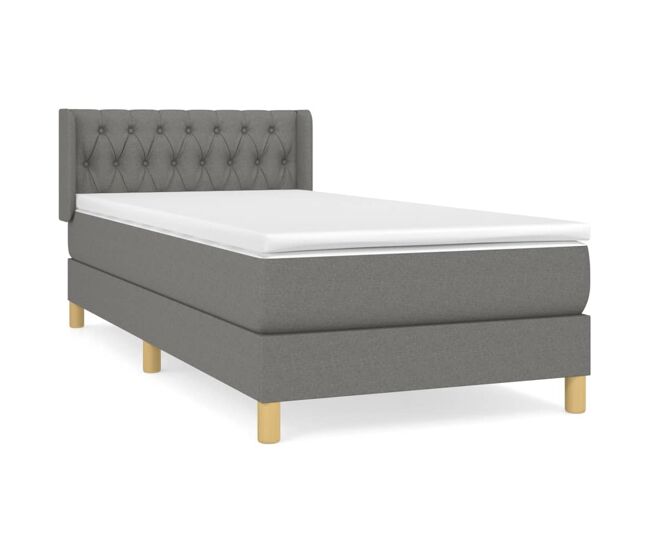 Cama box spring con colchón tela gris oscuro 90x190 cm diseño de botones