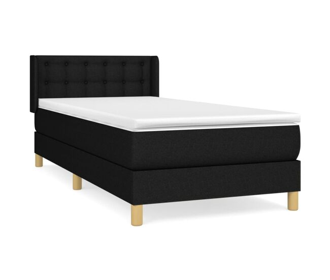 Cama box spring con colchón tela negro 90x200 cm botones