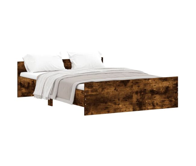 Estructura de cama con cabecero piecero roble ahumado 135x190cm