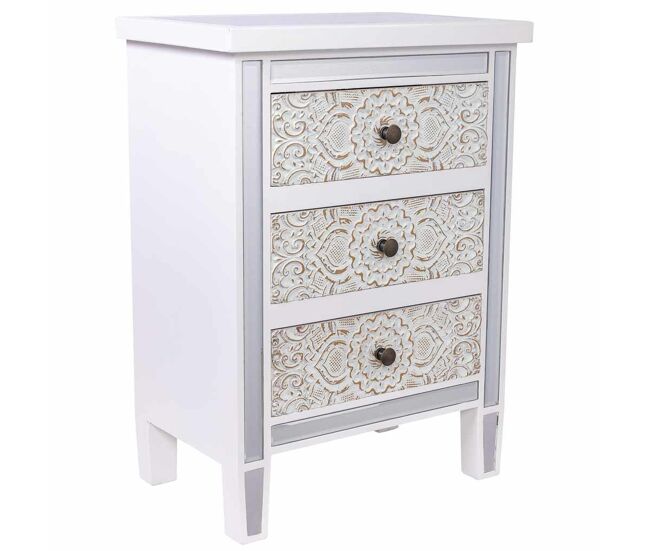 Mesita de madera y cristal de 3 cajones 48x30x66