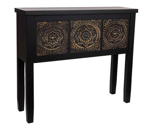 Recibidor de madera de 3 cajones y 4 puertas en negro 95x26x80h cm