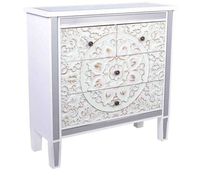 Comoda de madera y cristal de 4 cajones 80x30x81