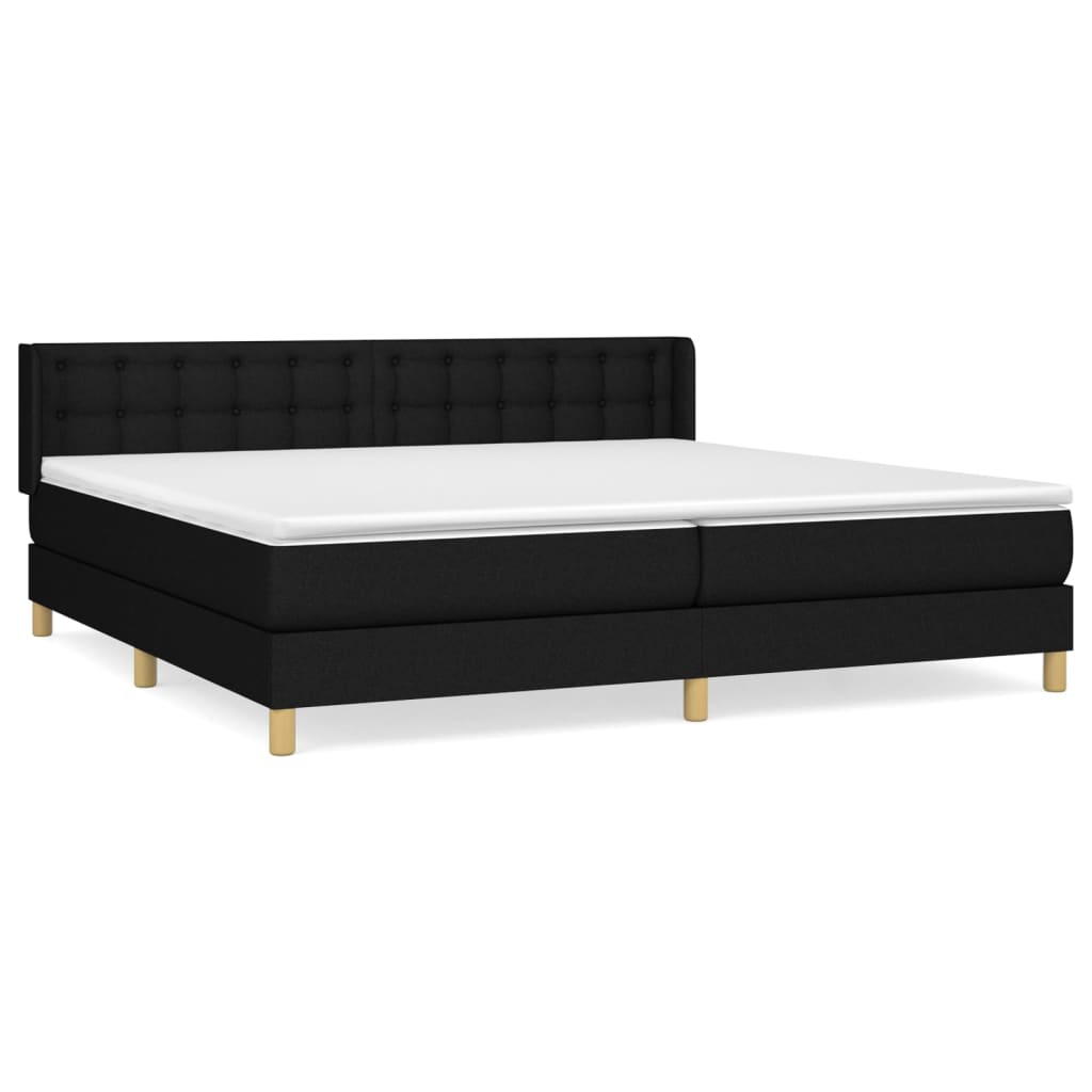 cama box spring con colchon tela negro 200x200 cm botones