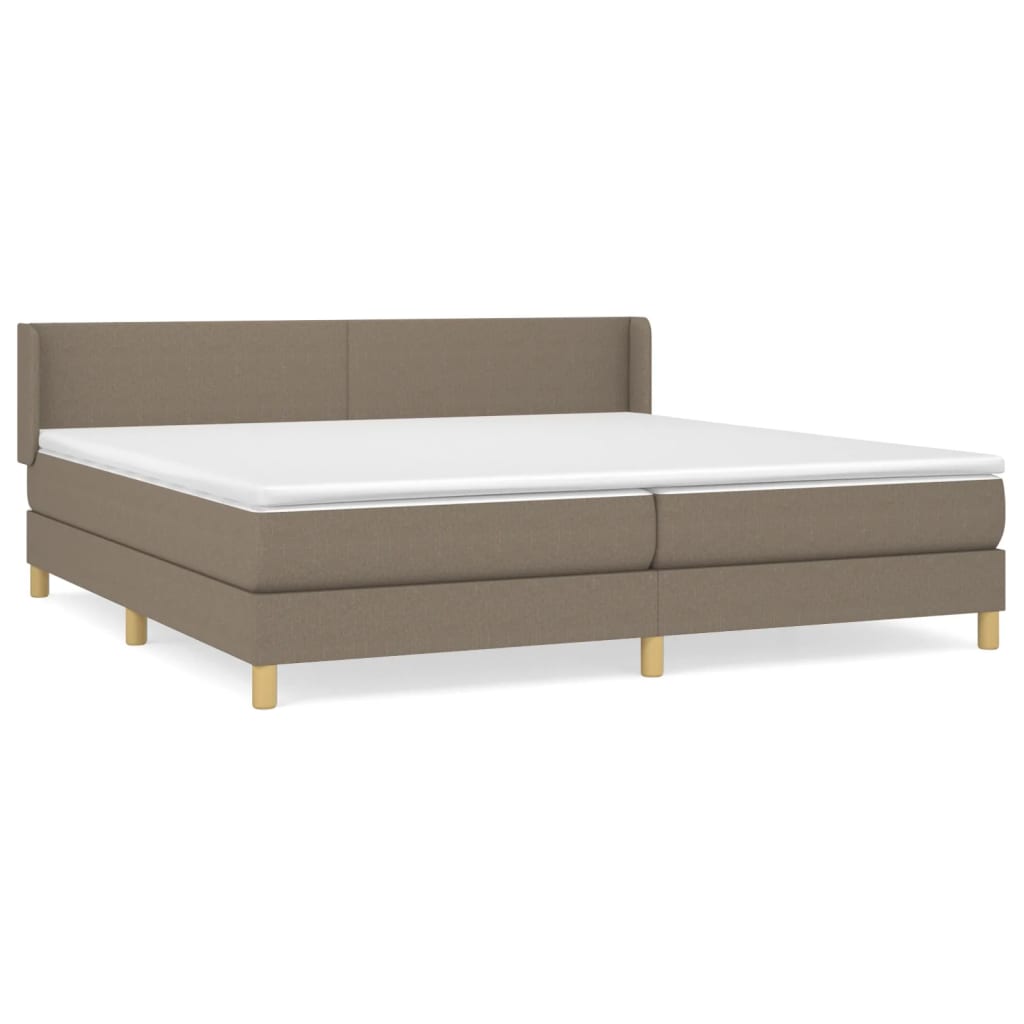 Cama box spring con colchón tela gris taupe 200x200 cm diseño plano