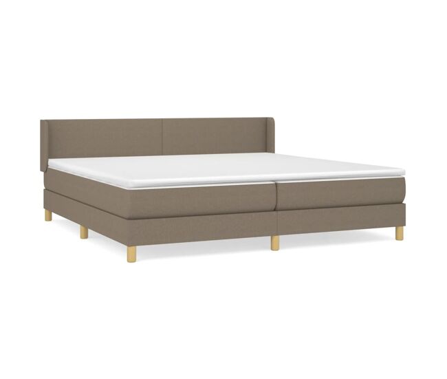 Cama box spring con colchón tela gris taupe 200x200 cm diseño plano