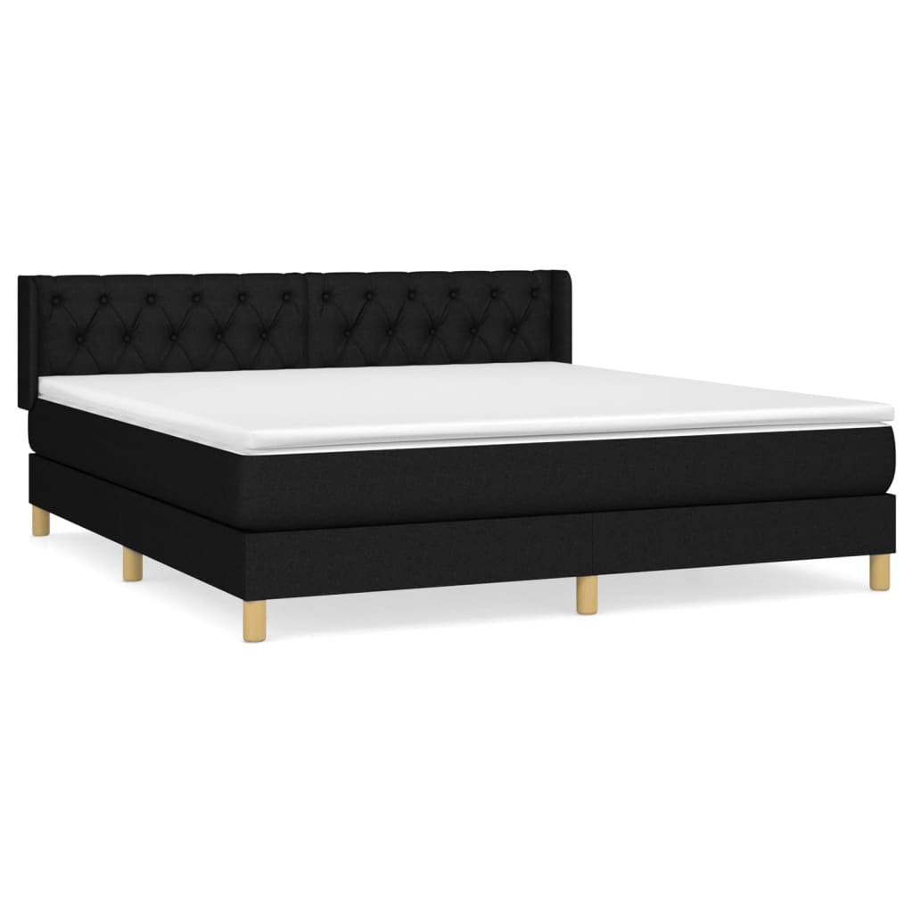 Cama box spring con colchón tela negro 160x200 cm diseño de botones