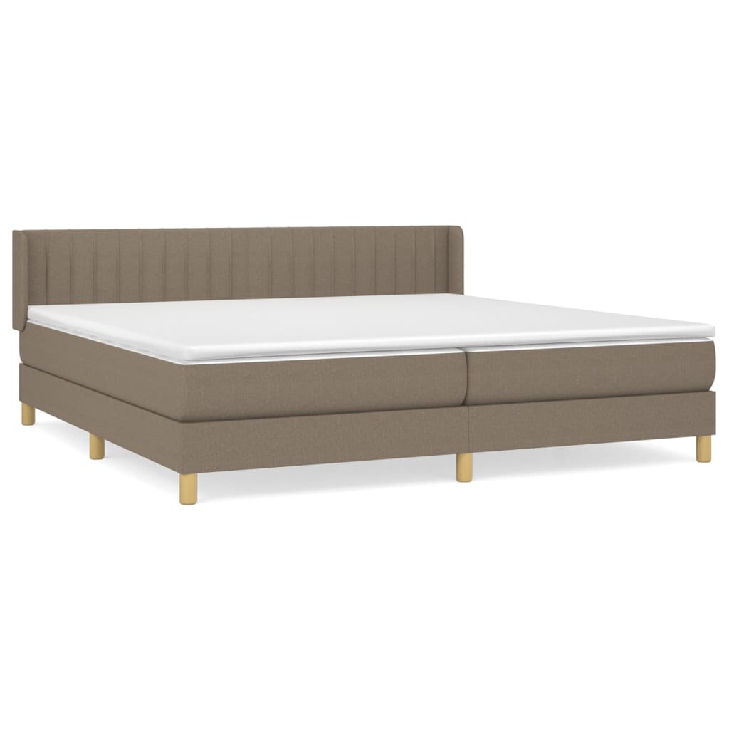 Cama box spring con colchón tela gris taupe 200x200 cm rayas verticales