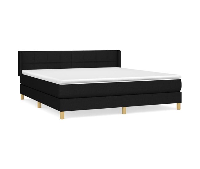 Cama box spring con colchón tela negro 160x200 cm bloques con cuadros