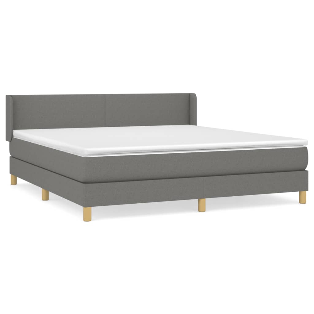 Cama box spring con colchón tela gris oscuro 160x200 cm diseño plano