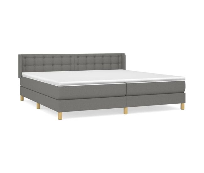 Cama box spring con colchón tela gris oscuro 160x200 cm botones