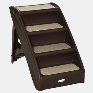 PawHut Escada Dobrável para Animais de Estimação de 4 Degraus para Cães Gatos Portátil com Tapetes Antiderrapantes para Cama Sofá Carga 20kg 62x38x49,5cm Marrom Escuro
