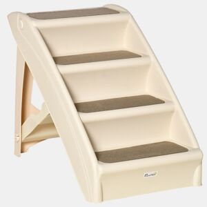 PawHut Escada Dobrável para Animais de Estimação de 4 Degraus para Cães Gatos Portátil com Tapetes Antiderrapantes para Cama Sofá Carga 20kg 67x38x49,5cm Bege