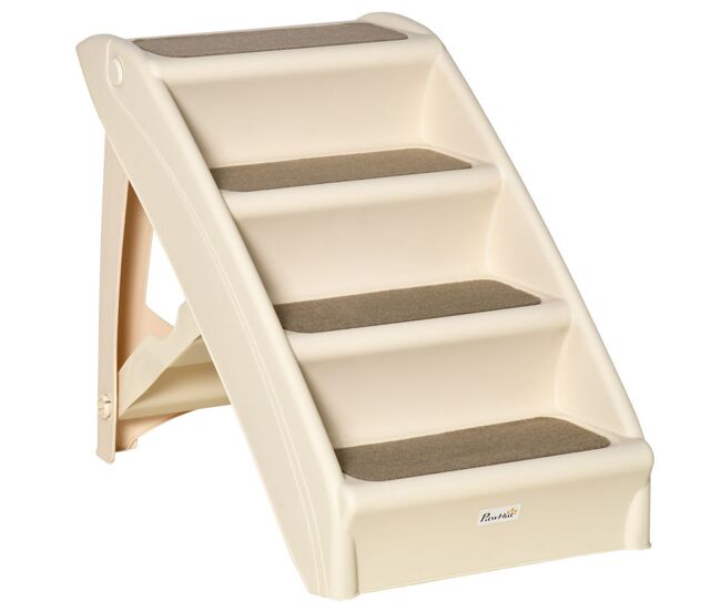 Pawhut escalera plegable para mascotas de 4 peldaños escalón para perros gatos portátil con alfombras antideslizantes para cama sofá carga 20 kg
