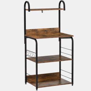 HOMCOM Estante de Cozinha Estante para Microondas com 4 Níveis Ganchos e Pés Ajustáveis Estante de Armazenamento 60x40x125 cm Marrom Rústico