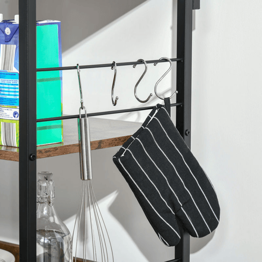 HOMCOM Estante de Cozinha Estante para Microondas com 4 Níveis Ganchos e Pés Ajustáveis Estante de Armazenamento 60x40x125 cm Marrom Rústico