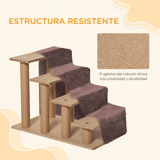 PawHut Escada para Animais de Estimação com 4 Degraus 2 em 1 com Capa Removível e Lavável Escada para Cães Gatos Carga 30kg 60x35x44 cm Marrom