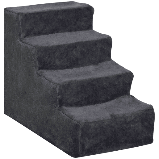 PawHut Escada para Animais de Estimação com 4 Degraus 2 em 1 com Capa Removível e Lavável Escada para Cães Gatos Carga 30kg 60x35x44 cm Cinza Escuro