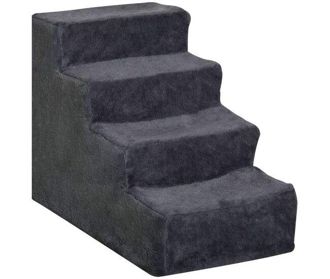 Pawhut escalera para perros de 4 peldaños escalera para mascotas con funda extraíble y lavable para cama sofá 60x35x44 cm gris oscuro