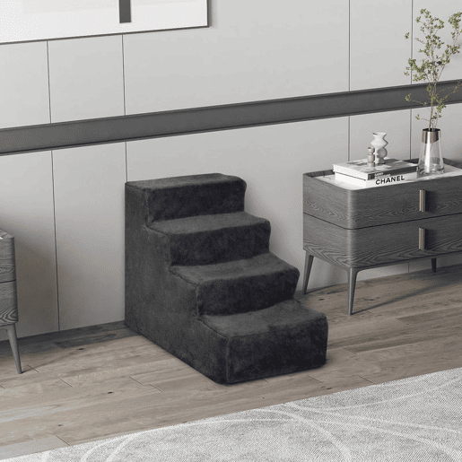 PawHut Escada para Animais de Estimação com 4 Degraus 2 em 1 com Capa Removível e Lavável Escada para Cães Gatos Carga 30kg 60x35x44 cm Cinza Escuro